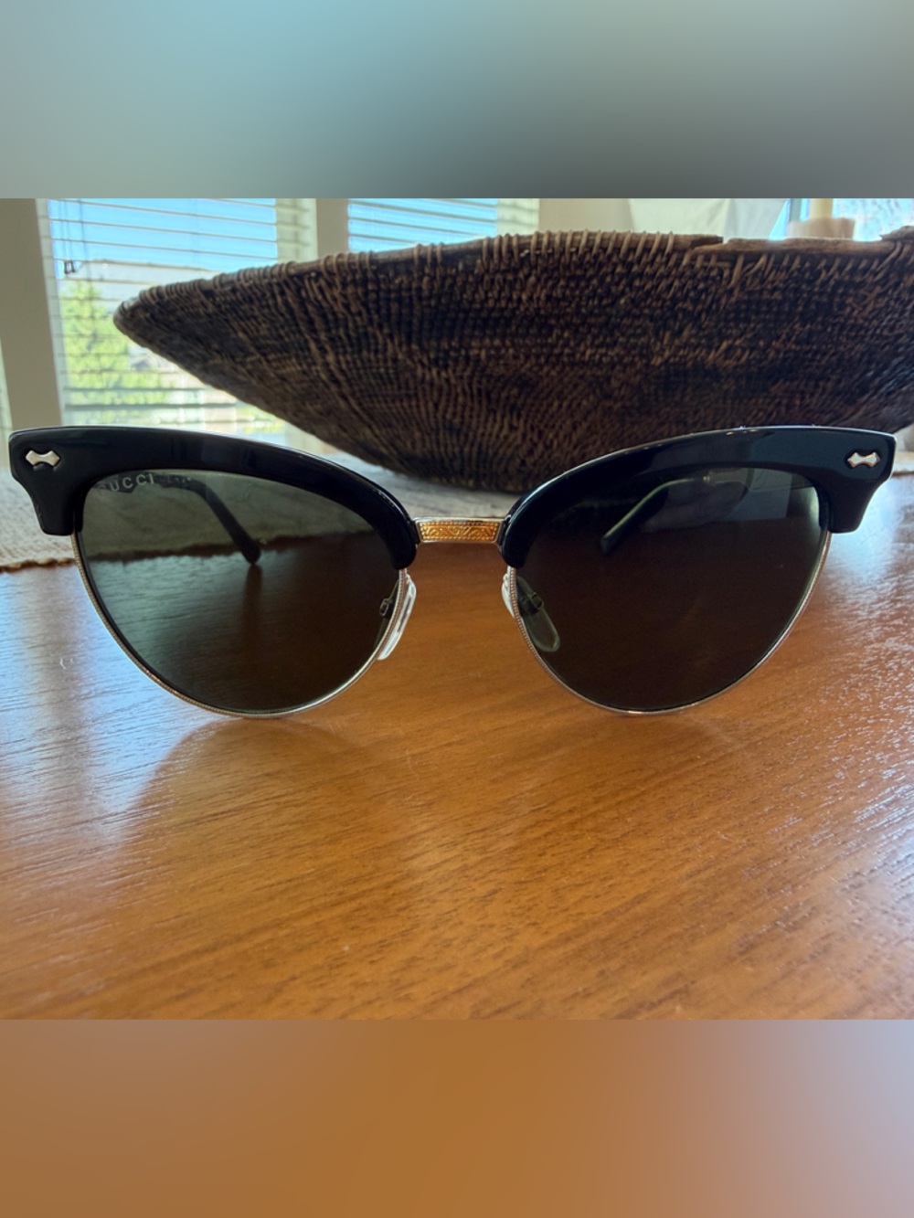 Gucci Sunglasses GG 0055S Black and Gold Cat-Eye Sunglasses